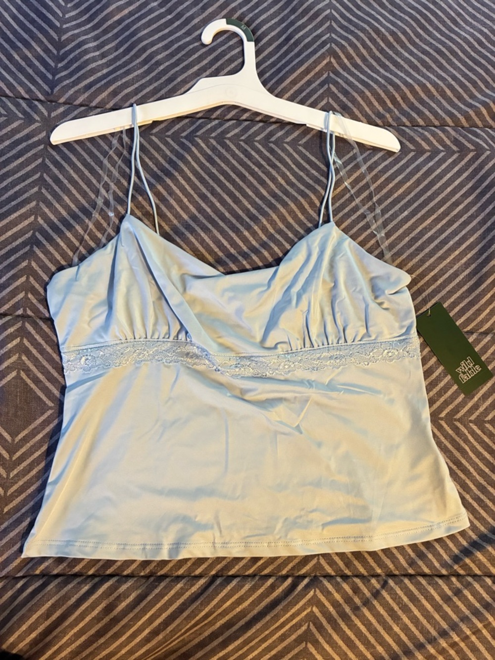 wild fable Light Blue Satin Lace-Trim Camisole